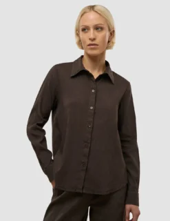 Linen Set Espresso Long Sleeved Shirt & Relaxed Shorts