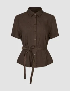 Linen Set Espresso Short Sleeved Shirt & Relaxed Pants