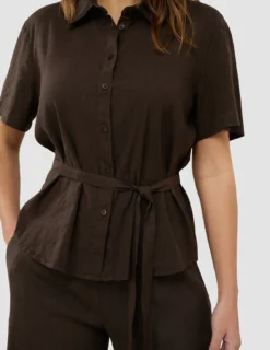 Linen Set Espresso Short Sleeved Shirt & Relaxed Pants