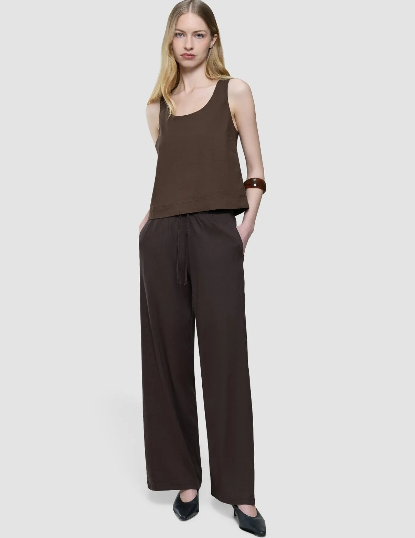linen set espresso top relaxed pants