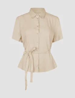 Linen Set Sandy Beige Short Sleeved Shirt & Relaxed Pants