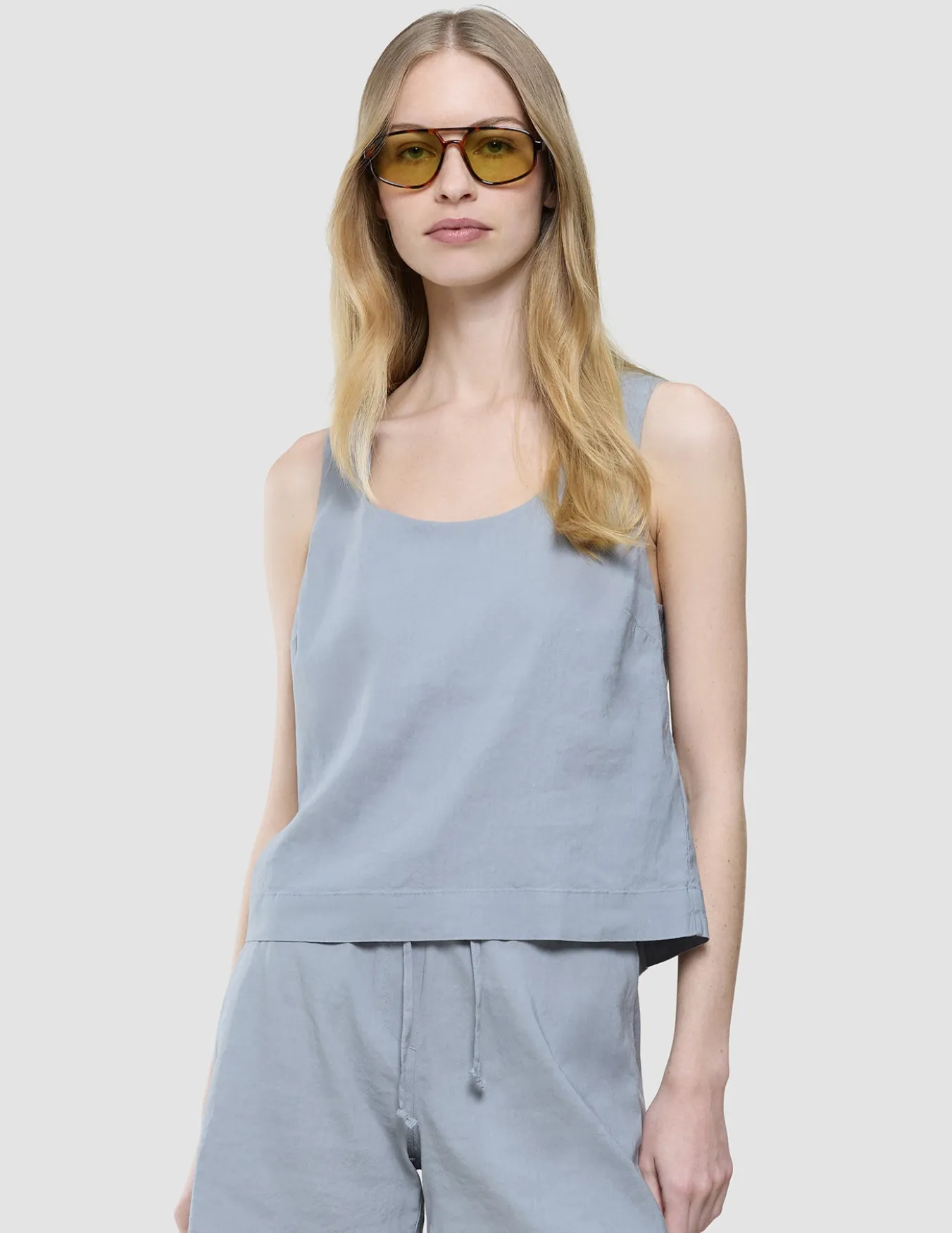 linen set stone grey top relaxed shorts
