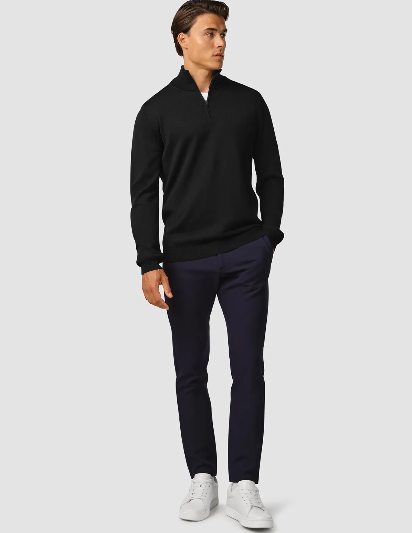 Premium Merino Half Zip Black
