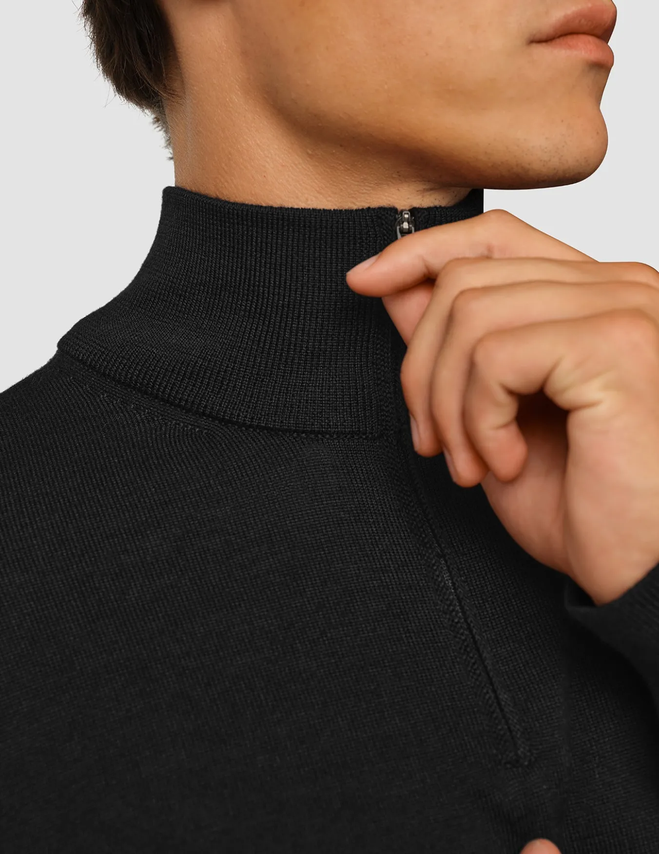 Premium Merino Half Zip Black