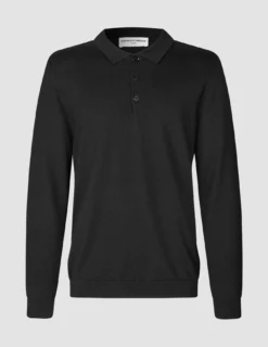 Premium Merino Long Sleeve Polo Black