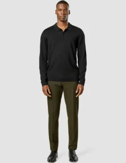 Premium Merino Long Sleeve Polo Black