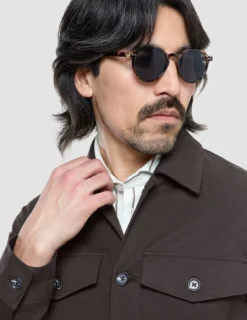 Refine Cotton Shirt Jacket Dark Brown
