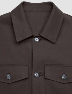 Refine Cotton Shirt Jacket Dark Brown