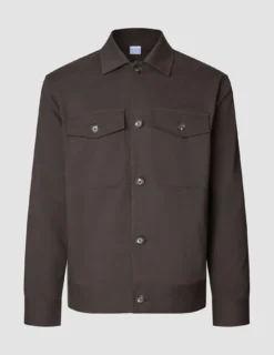 Refine Cotton Shirt Jacket Dark Brown