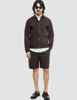 Refine Cotton Shirt Jacket Dark Brown