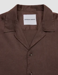 Refined Linen Bowling Short Sleeve Shirt Dark Brown