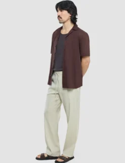 Refined Linen Bowling Short Sleeve Shirt Dark Brown