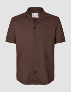 Refined Linen Bowling Short Sleeve Shirt Dark Brown