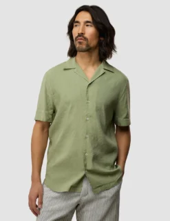 Refined Linen Bowling Short Sleeve Shirt Tea