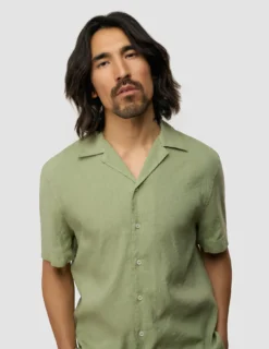 Refined Linen Bowling Short Sleeve Shirt Tea