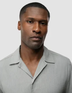 Refined Linen Bowling Short Sleeve Shirt Stone Grey