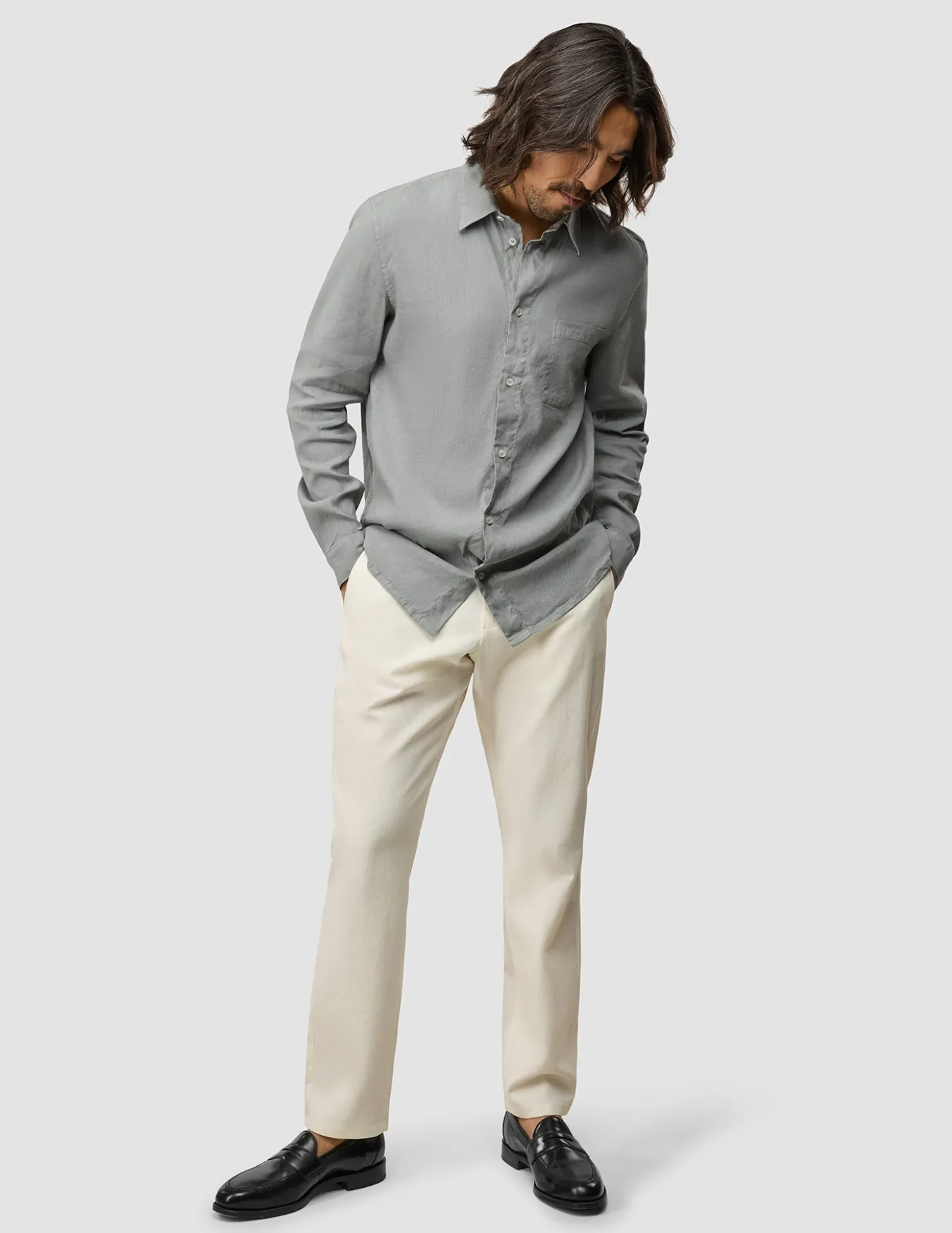 Refined Linen Long Sleeve Shirt Stone Grey
