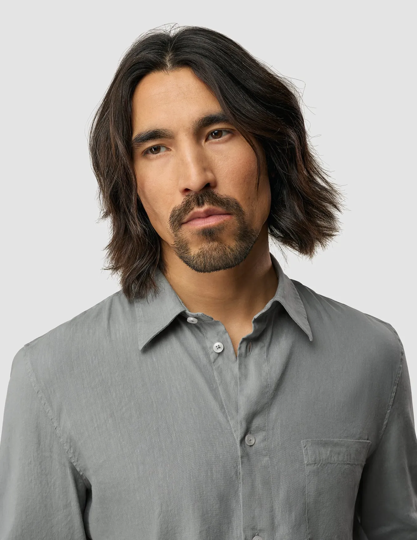 Refined Linen Long Sleeve Shirt Stone Grey