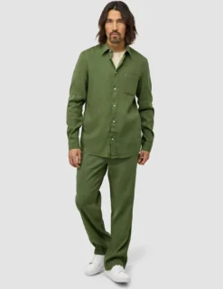 Refined Linen Long Sleeve Shirt Clover Green
