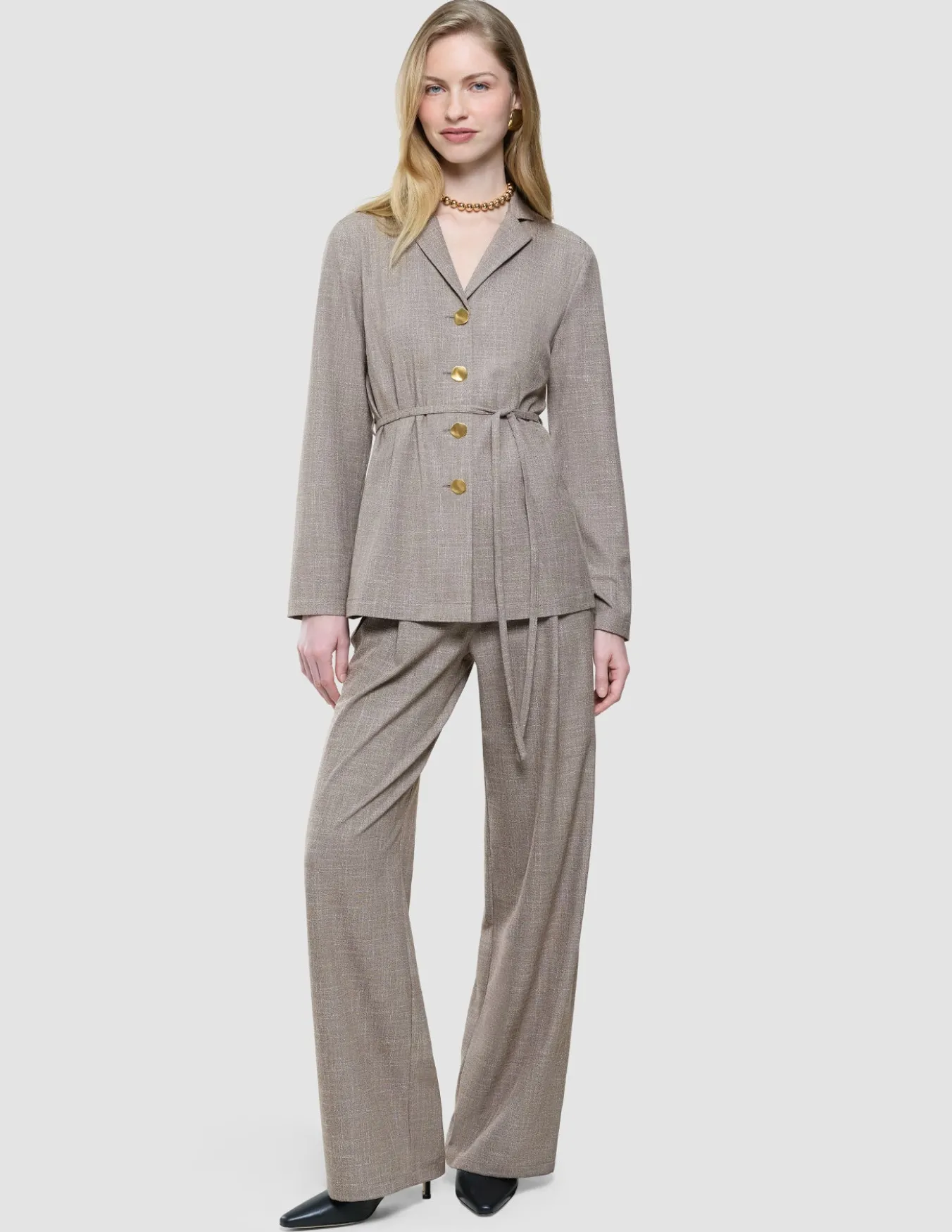 rhea set golden beige melange shirt pants