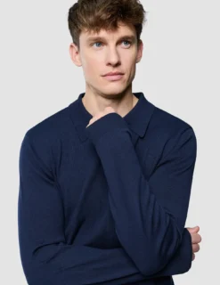 Seamless Core Knit Long Sleeve Polo Dark Navy