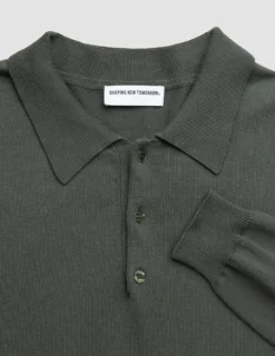 Seamless Core Knit Long Sleeve Polo Green Night