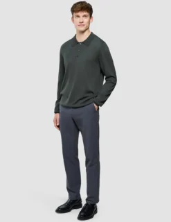 Seamless Core Knit Long Sleeve Polo Green Night