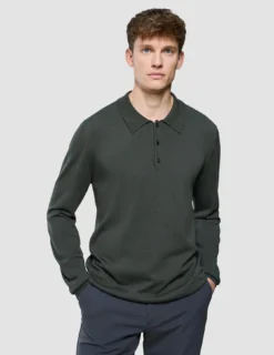 Seamless Core Knit Long Sleeve Polo Green Night