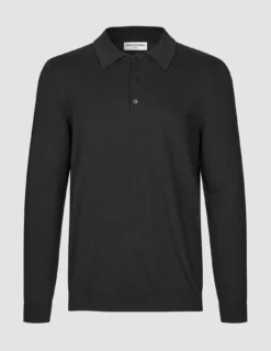 Seamless Core Knit Long Sleeve Polo Black