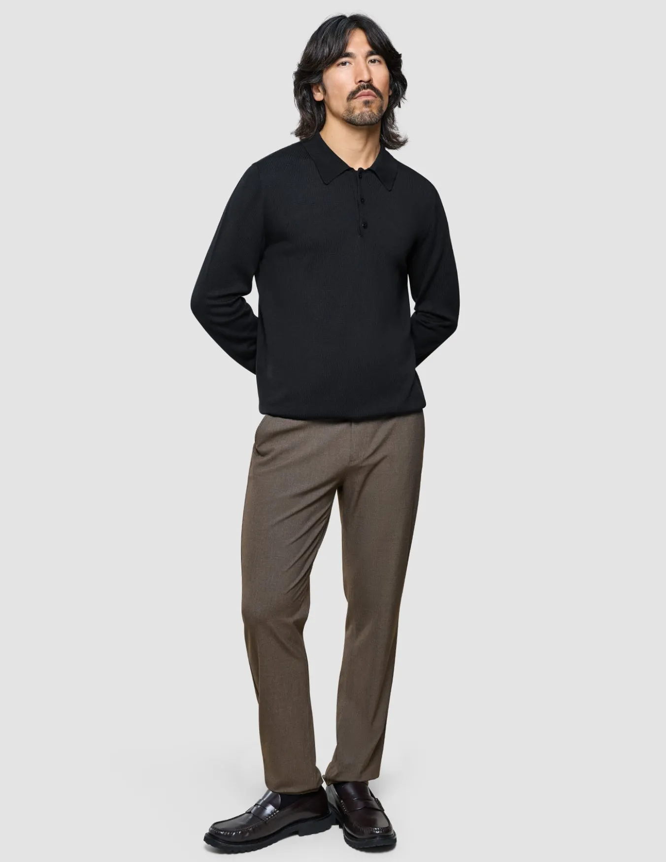 Seamless Core Knit Long Sleeve Polo Black