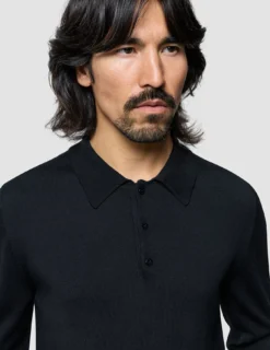 Seamless Core Knit Long Sleeve Polo Black