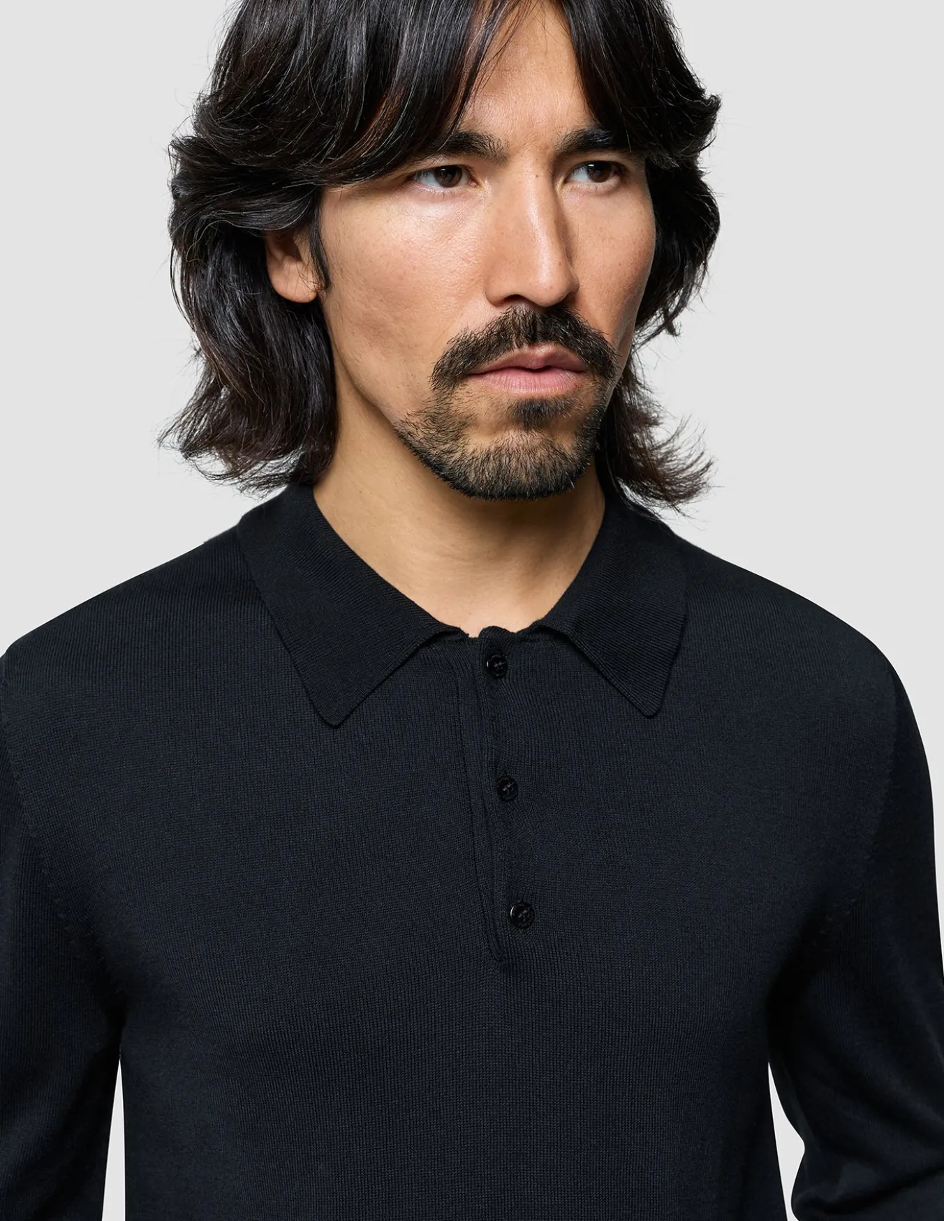 Seamless Core Knit Long Sleeve Polo Black