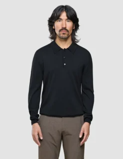 Seamless Core Knit Long Sleeve Polo Black