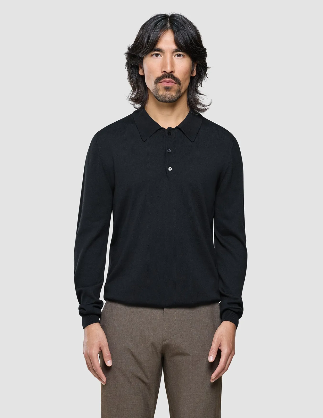 Seamless Core Knit Long Sleeve Polo Black