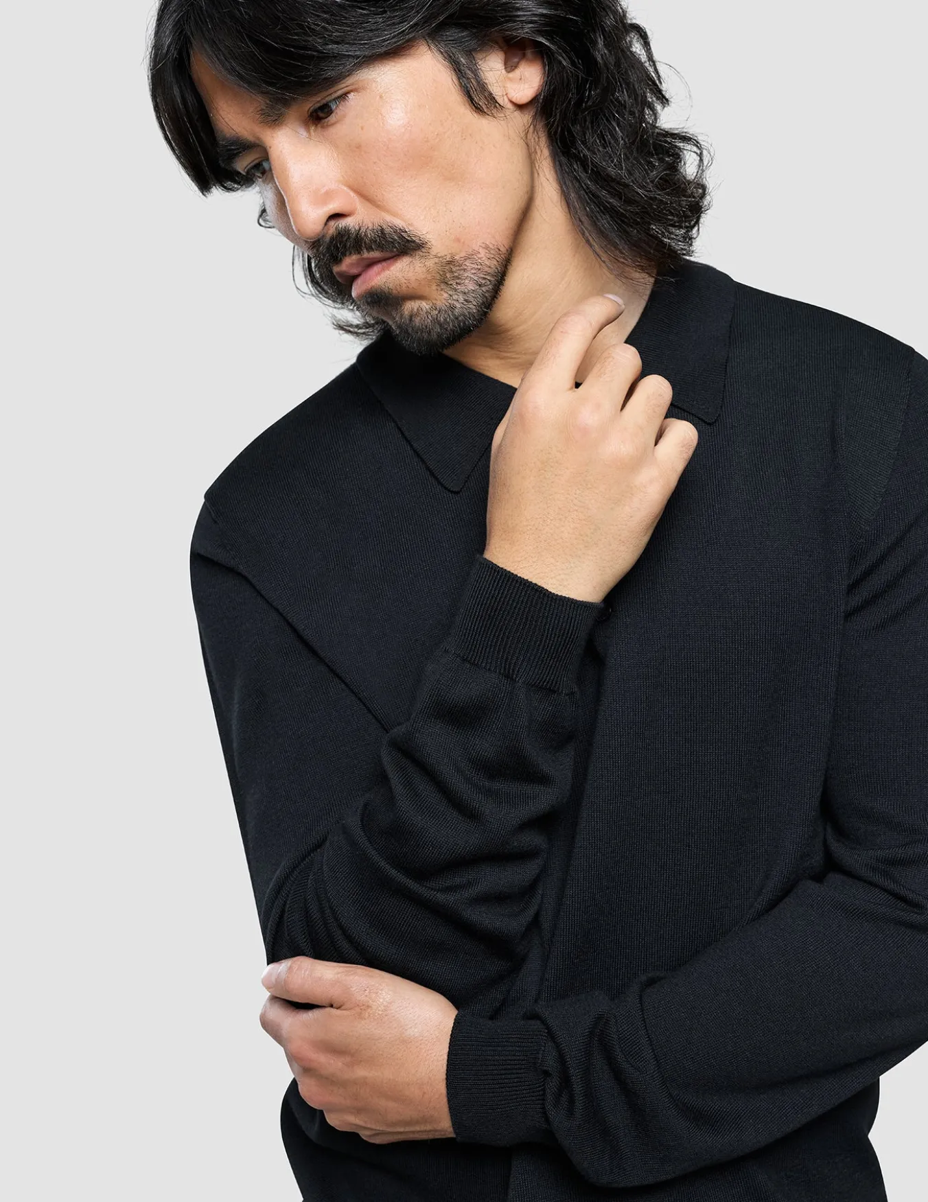 Seamless Core Knit Long Sleeve Polo Black