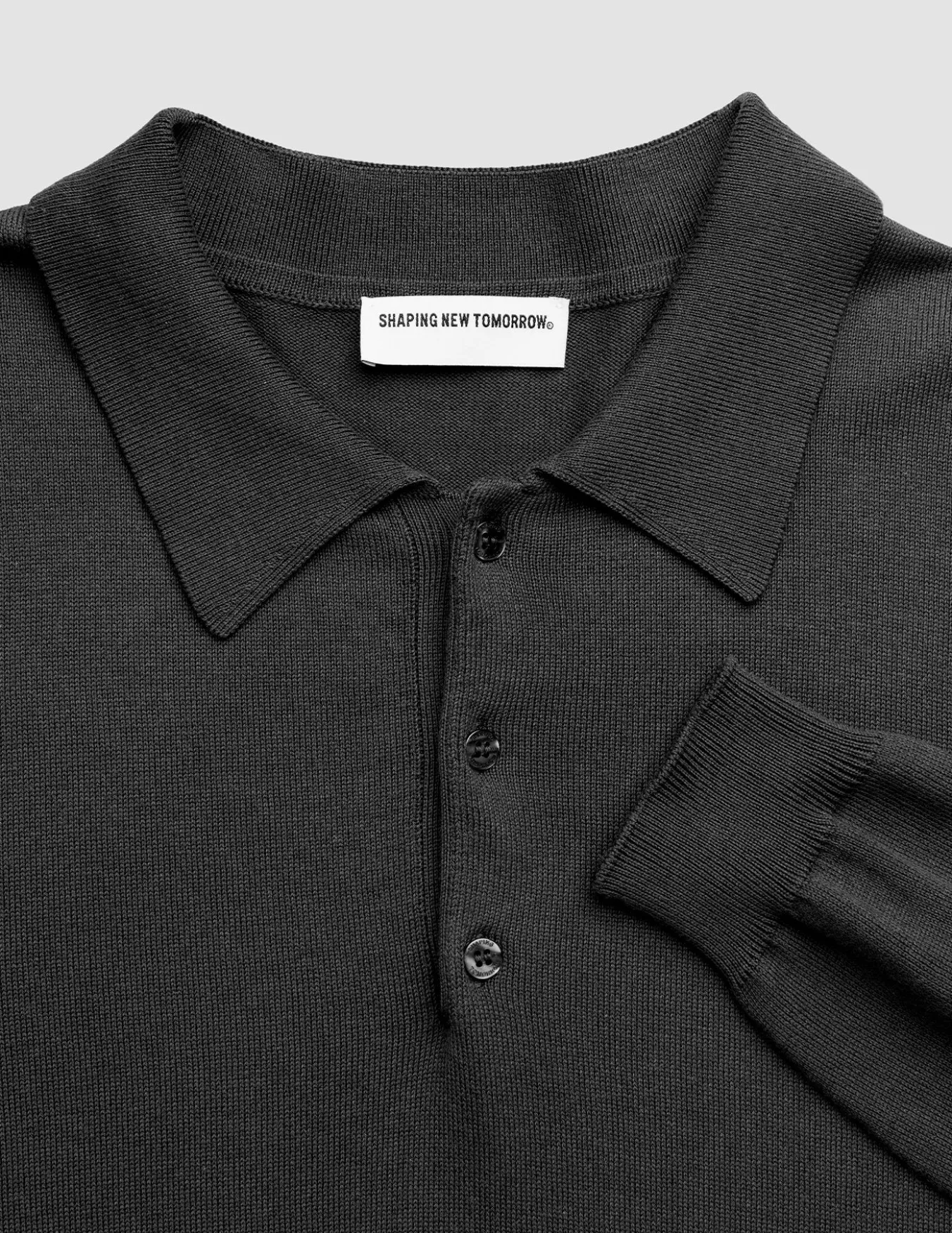 Seamless Core Knit Long Sleeve Polo Black