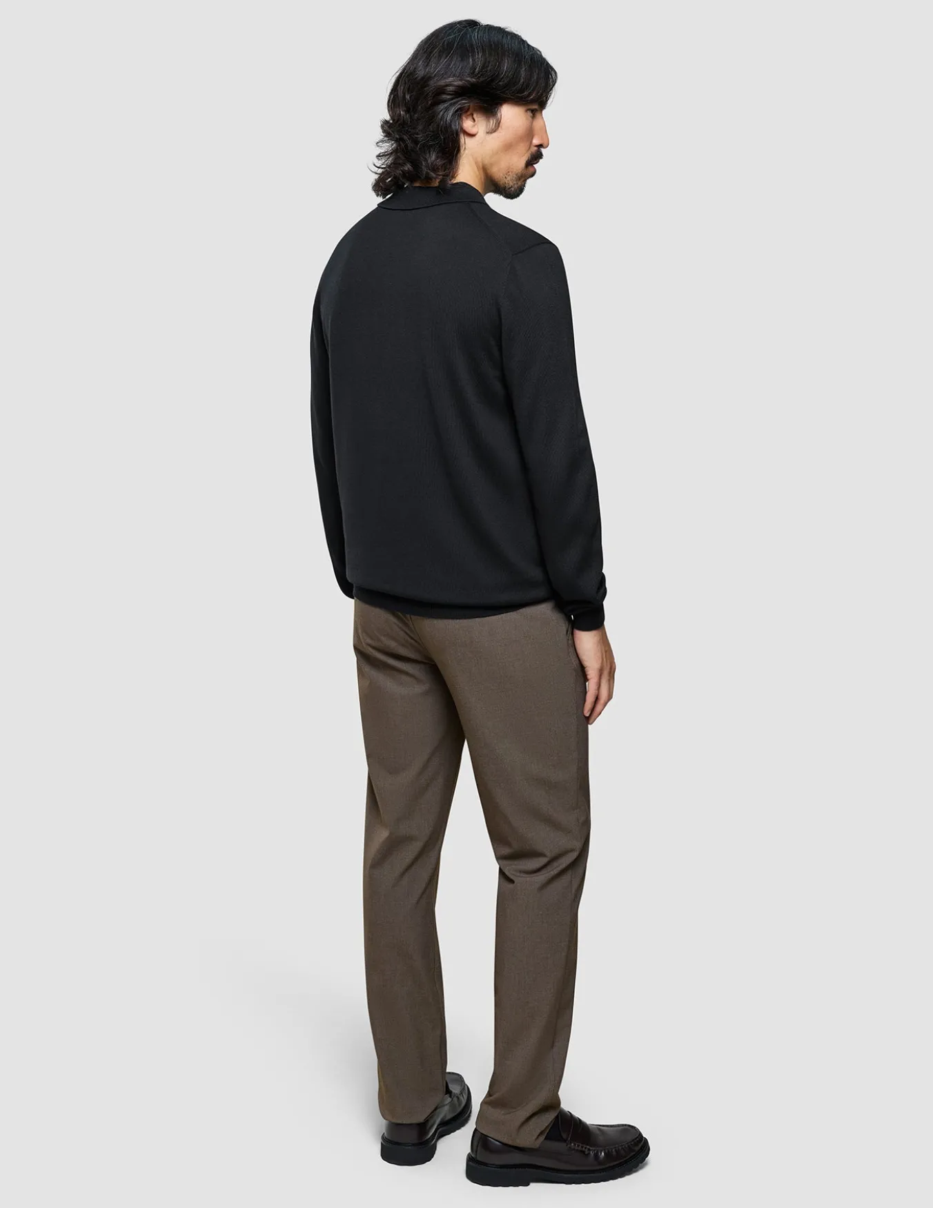 Seamless Core Knit Long Sleeve Polo Black