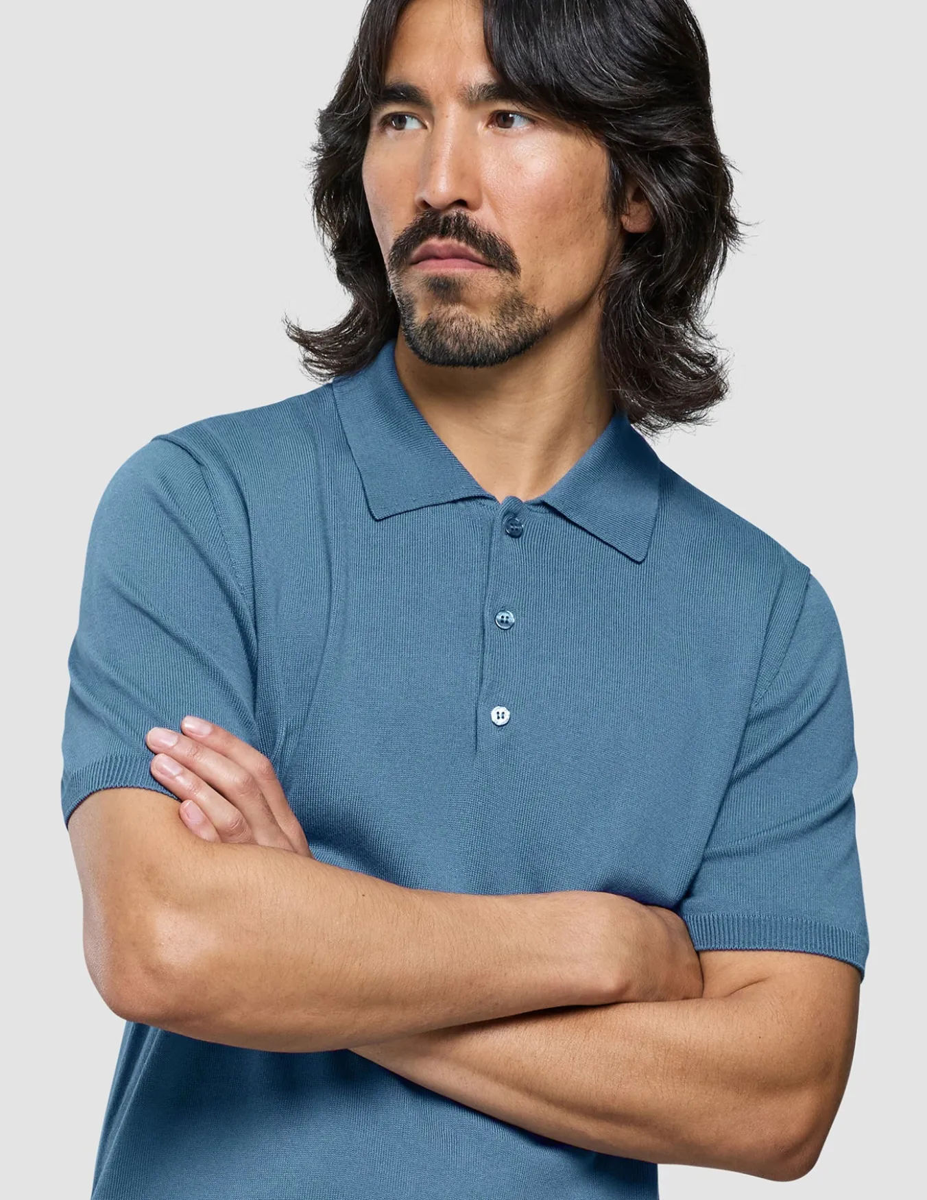 Seamless Core Knit Short Sleeve Polo Blue Tide