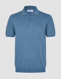 Seamless Core Knit Short Sleeve Polo Blue Tide