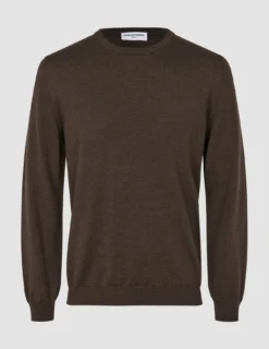 Seamless Premium Merino Knit Crewneck Saddle Brown