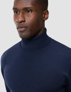 Seamless Premium Merino Knit Turtleneck Dark Navy