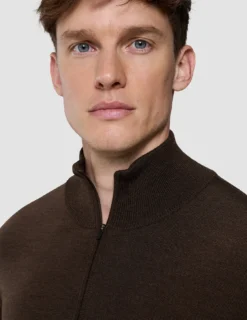 Seamless Premium Merino Knit Half Zip Saddle Brown