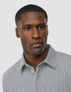 Seersucker Casual Shirt Navy Stripes