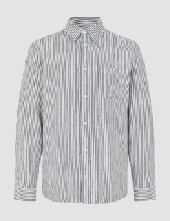 Seersucker Casual Shirt Navy Stripes