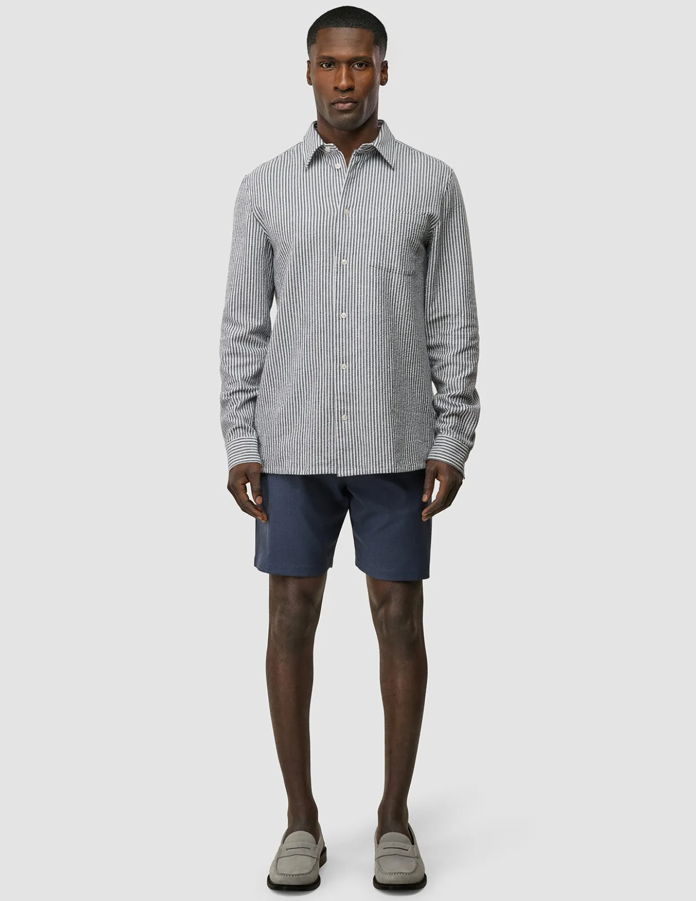 Seersucker Casual Shirt Navy Stripes