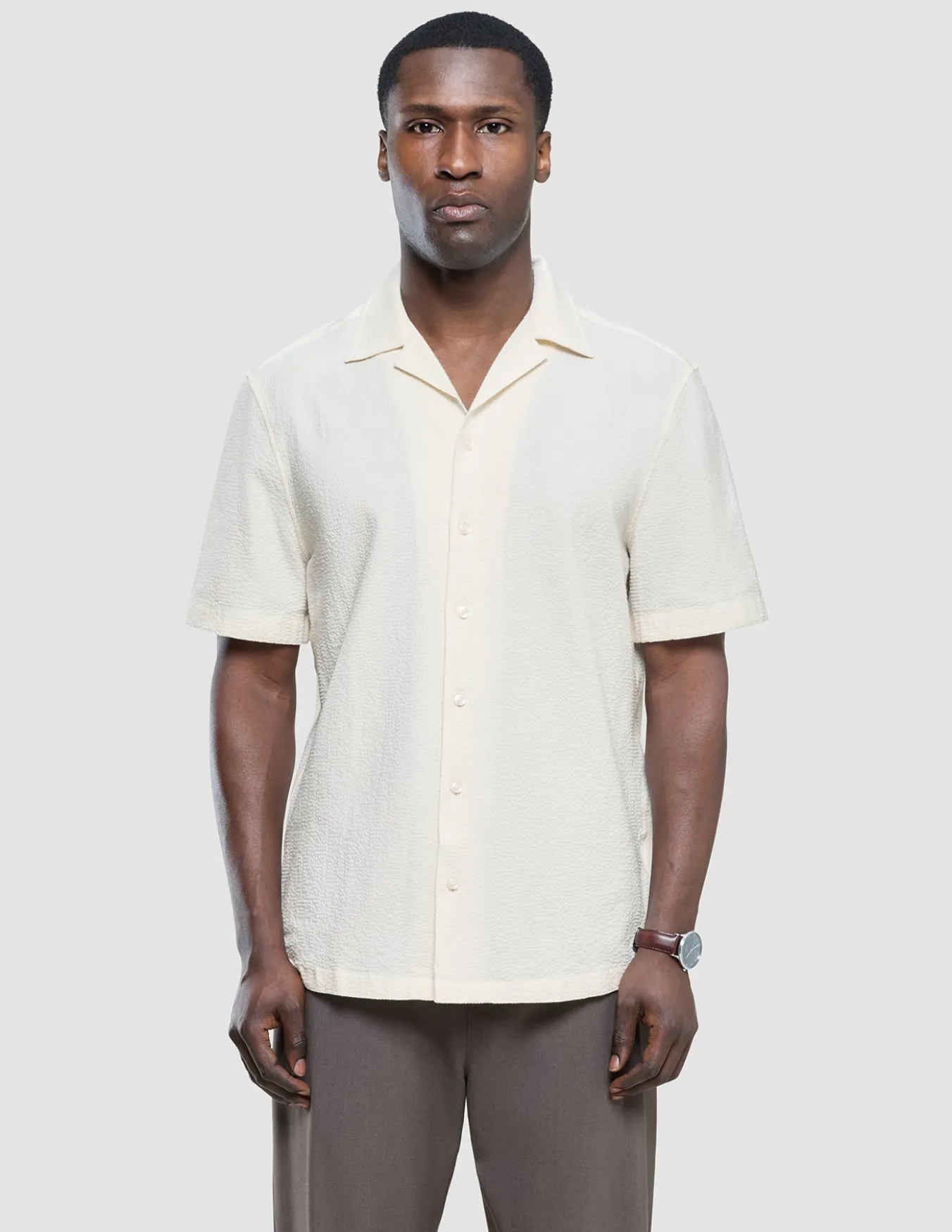Seersucker Short Sleeve Shirt Off White