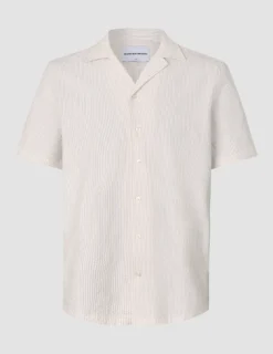 Seersucker Short Sleeve Shirt Cream Stripes