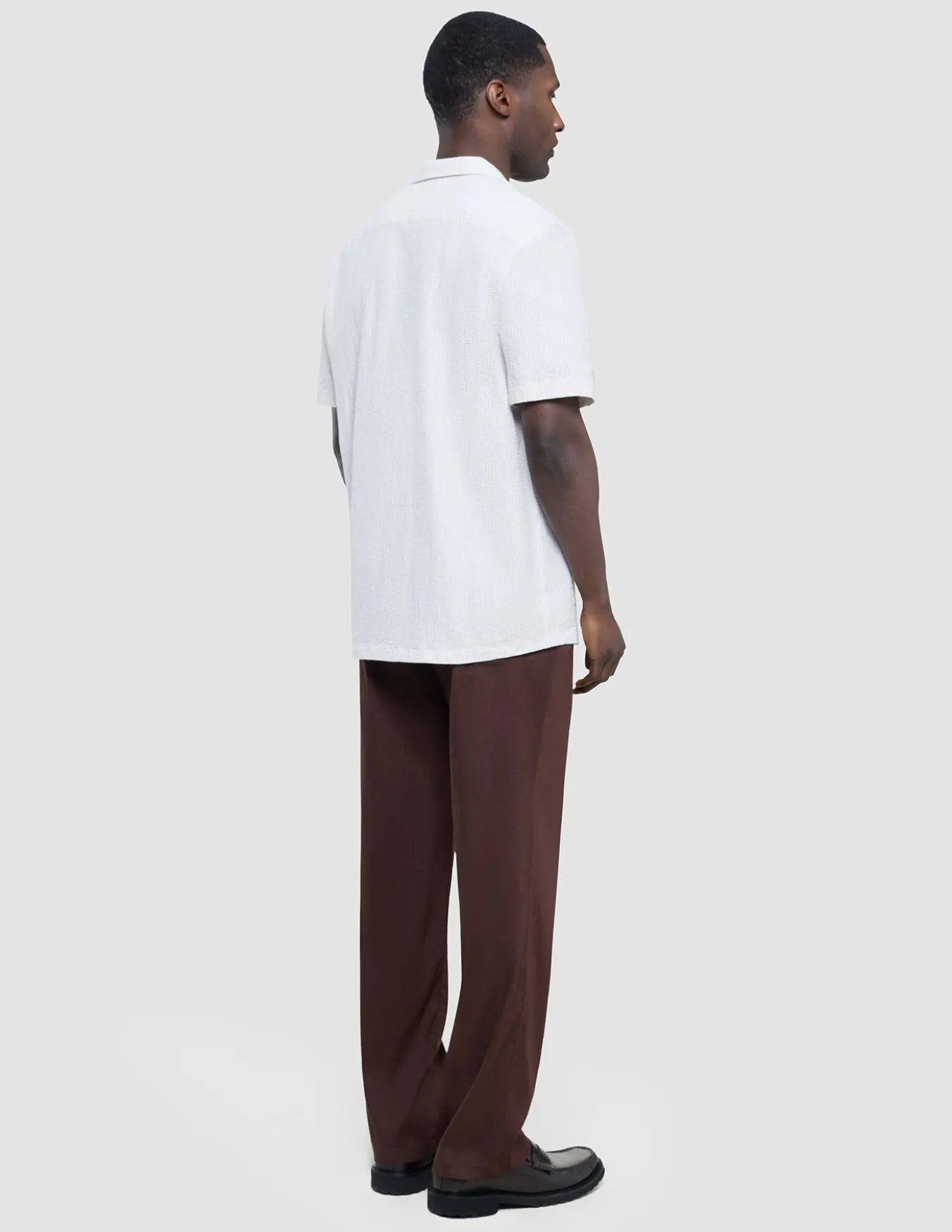 Seersucker Short Sleeve Shirt Cream Stripes