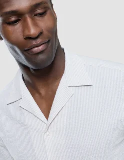 Seersucker Short Sleeve Shirt Cream Stripes