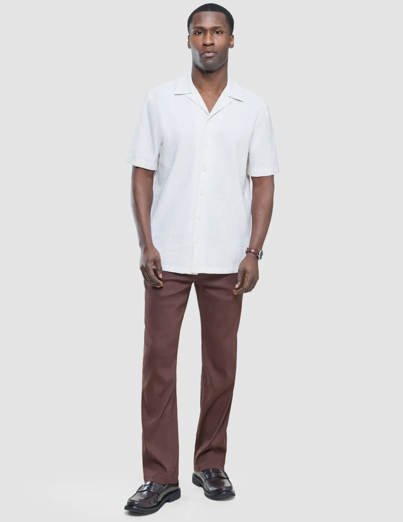 Seersucker Short Sleeve Shirt Cream Stripes